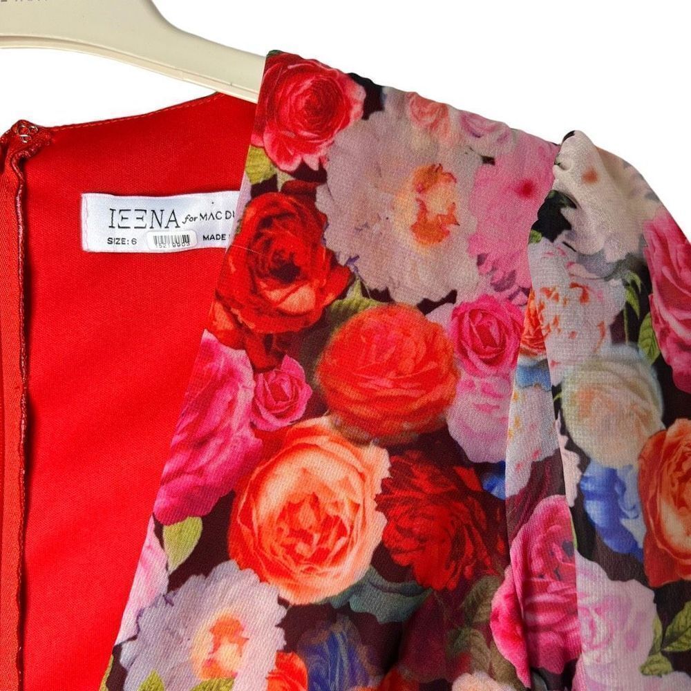 Ieena For Mac Duggal Floral Print Puff Sleeve Side Slit Maxi Dress Red Size 6 - Picture 9 of 12